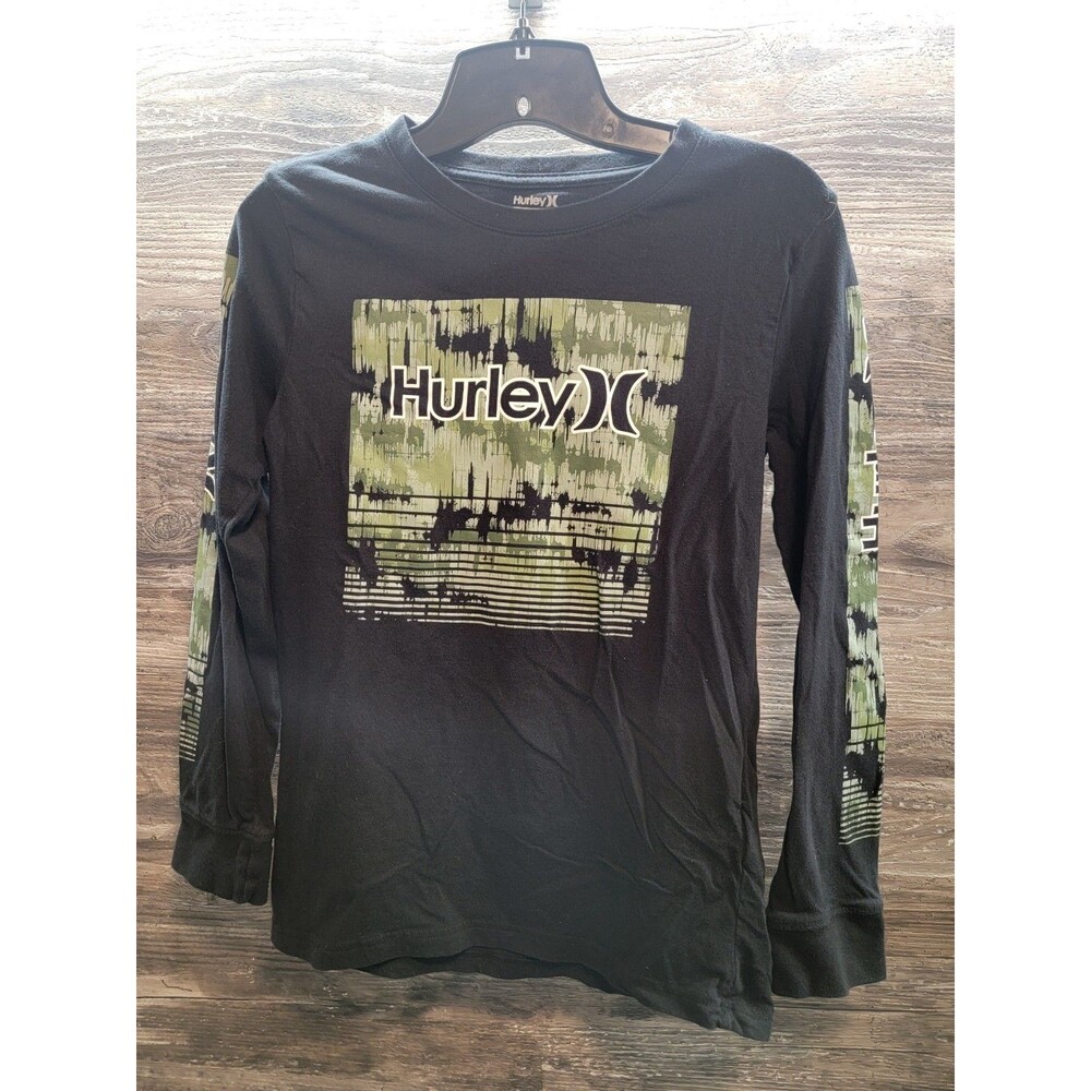 Hurley Soft Shirt Youth Boys Sz L Black Pullover Graphic Long Sleeves Crew Neck